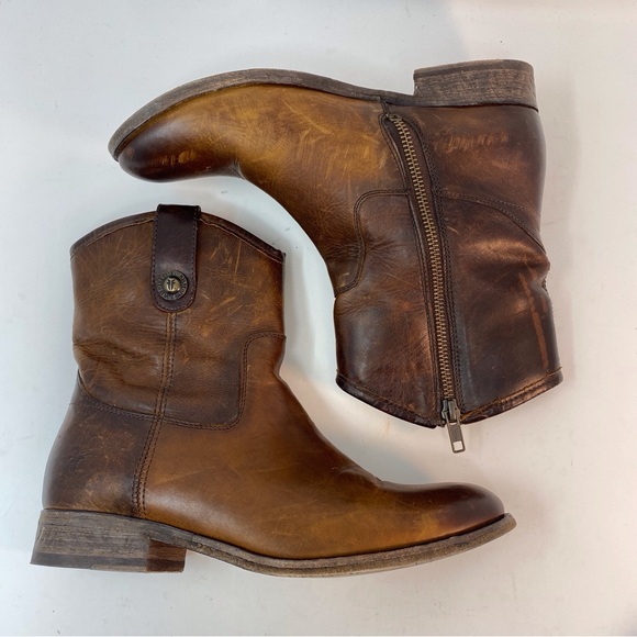 FRYE Melissa Women's 7.5 B Brown Genuine Leather Ankle Boots Cowgirl Zip Up - Picture 8 of 16